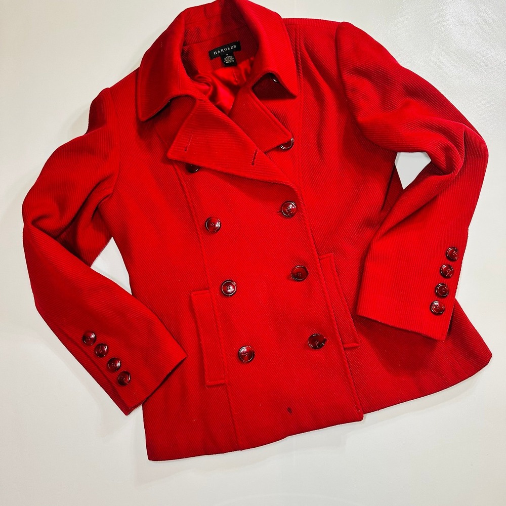 Harold's Red Wool Blend Peacoat Women's‎ Medium Double Breasted Winter Jacket